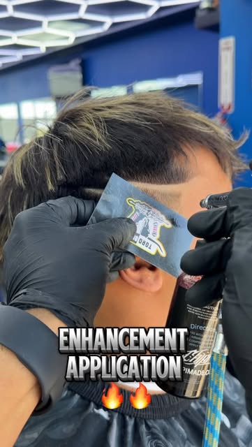 Close-up of enhancement application along a precise hairline